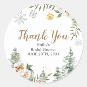 Winter Floral Bridal Shower Thank You Sticker
