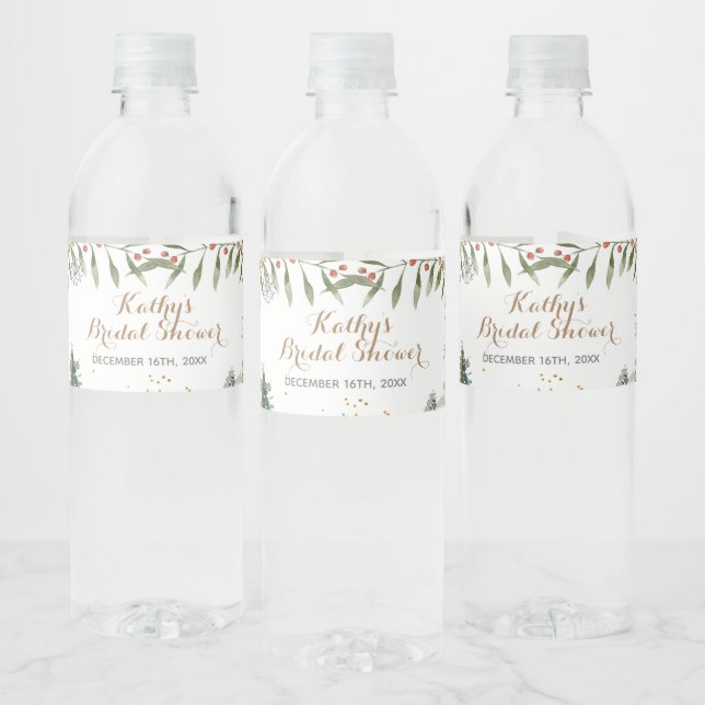 Winter Floral Bridal Shower Water Bottle Label (Bottles)