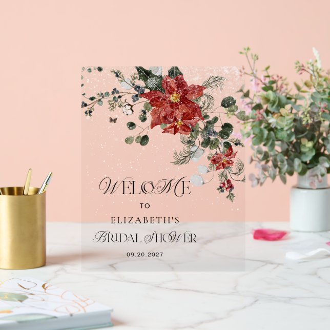 Winter Floral Bridal Shower Welcome Acrylic Sign (Wedding)