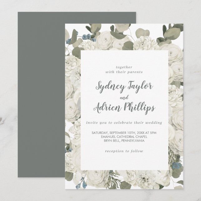 Winter Floral Casual Wedding Invitation (Front/Back)