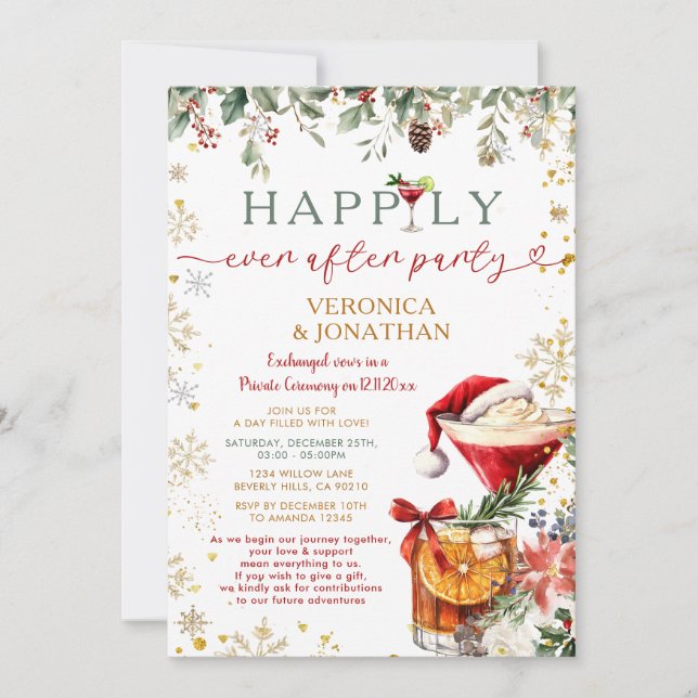 Winter Floral Christmas Happily Ever After Party Invitation (Front)