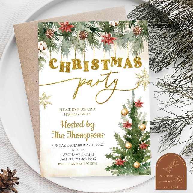 Winter Floral Christmas Holiday Party Invitation (Creator Uploaded)