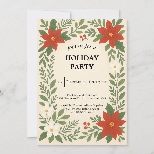 winter floral christmas party invitation (Front)