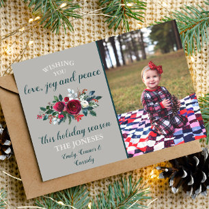 Winter Floral Christmas Pine Family Holiday Card