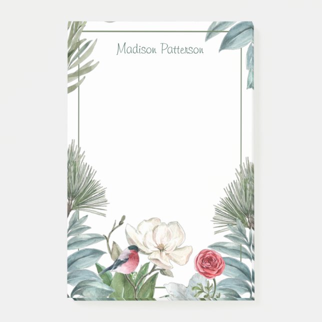 Winter Floral Christmas Watercolor Personalised Post-it Notes (Front)