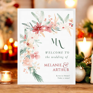 Winter Floral Christmas Wedding Welcome Sign