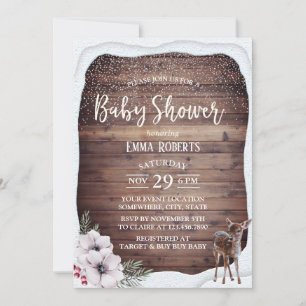 Winter Floral Cute Deer Baby Shower Invitation