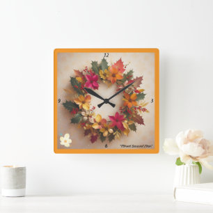 "Winter Floral Delight" Square Wall Clock