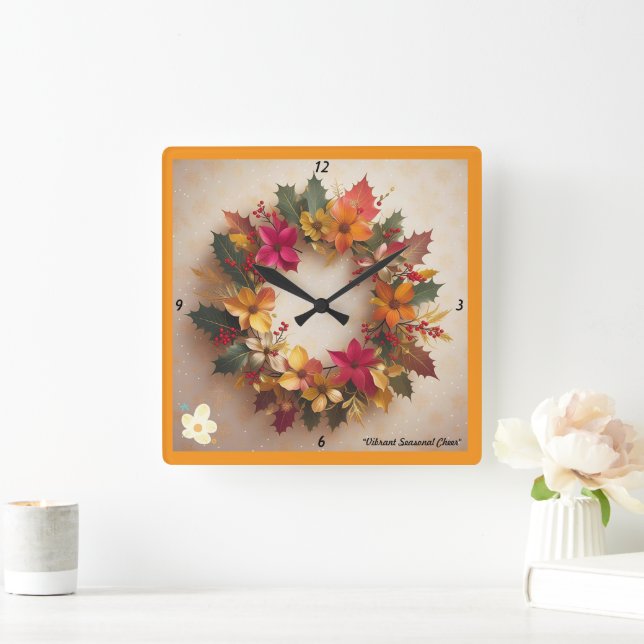 "Winter Floral Delight" Square Wall Clock (Home)