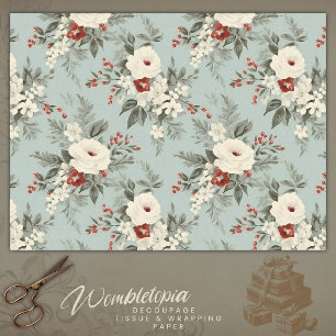 Winter Floral Elegance, White & Red on Grey  Tissue Paper