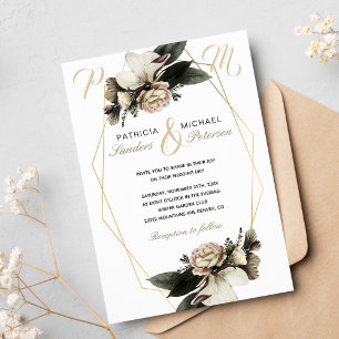Winter floral elegant gold geometric wedding invitation