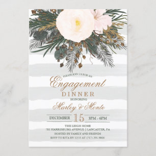 Winter Floral Engagement Dinner Invitation