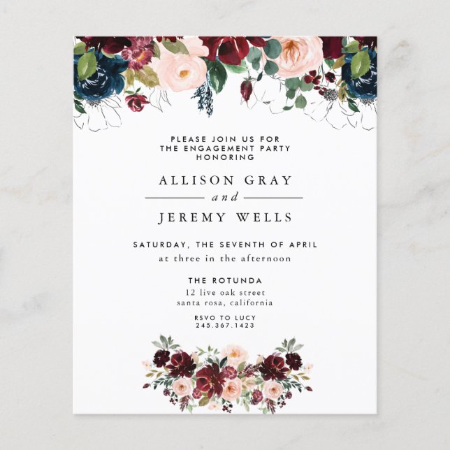 Winter Floral Engagement Party Invitation Flyer (Front)