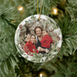 Winter Floral Family First Christmas Custom Photo Ceramic Tree Decoration<br><div class="desc">Floral Elegant First Family Christmas Photo Ceramic Ornament</div>
