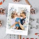 Winter Floral Frame Dusty Blue Photo Holiday Card<br><div class="desc">Introducing our gorgeous holiday card with a soft dusty blue watercolor floral frame design with blue Christmas berries! This beautiful card is the perfect way to send warm holiday wishes to your loved ones. The card features a customisable photo space, allowing you to add your favourite family photo and personalise...</div>