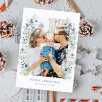 Winter Floral Frame Dusty Blue Photo