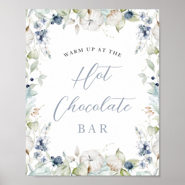 Winter Floral Frame Hot Chocolate Bridal Shower Poster (Front)