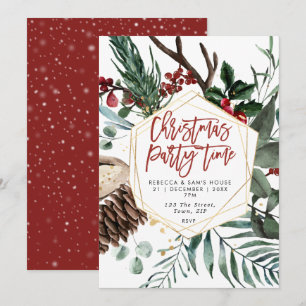 winter floral geometric Christmas party invitation