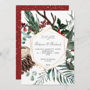 winter floral geometric wedding invitation