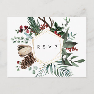 winter floral geometric wedding rsvp postcard