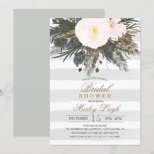 Winter Floral Glitter Bridal Shower Invitation