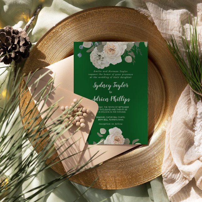 Winter Floral | Green Formal Wedding Invitation (Creator Uploaded)