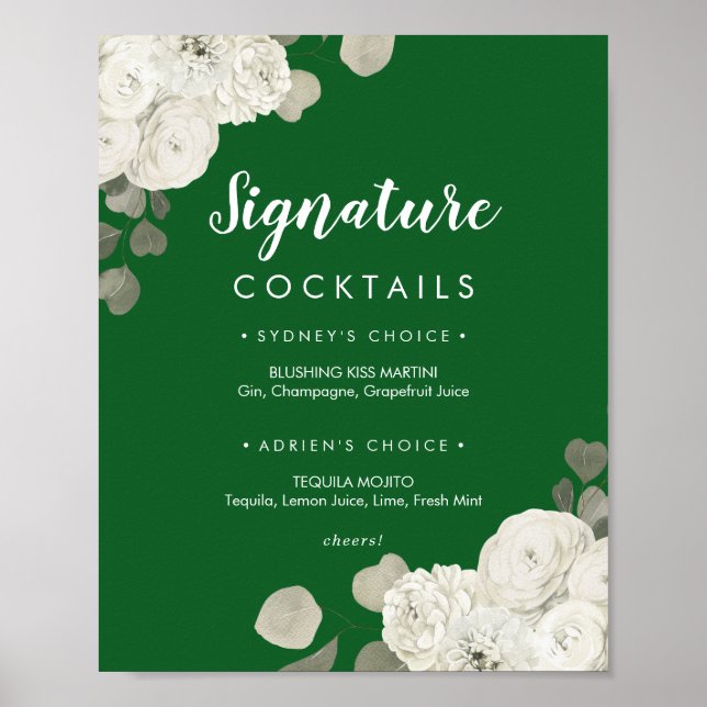 Winter Floral|Green Signature Cocktails Sign (Front)