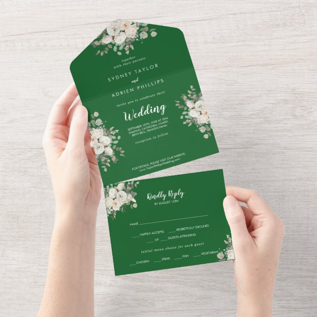 Winter Floral | Green Wedding All In One All In One Invitation (Tearaway)