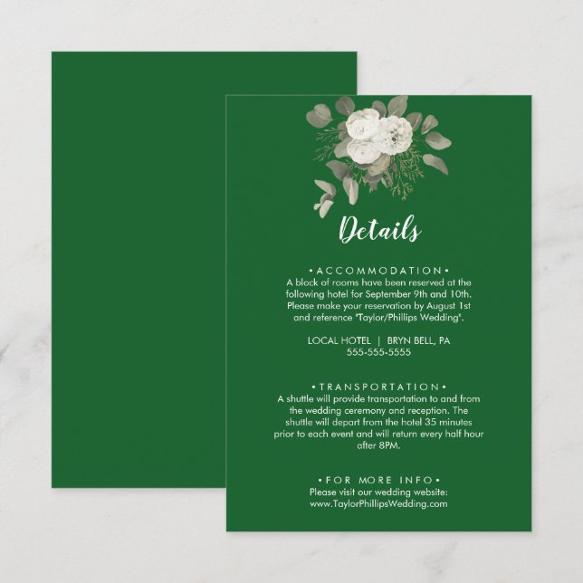 Winter Floral | Green Wedding Details Enclosure Card (Front/Back)