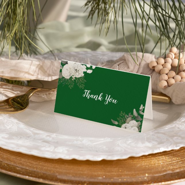 Winter Floral | Green Wedding Thank You Card (Creator Uploaded)