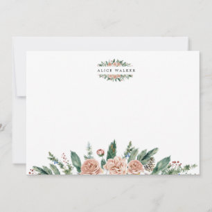 winter floral greenery elegant monogram Note Card