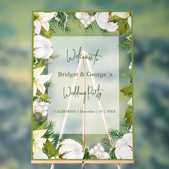 Winter floral greenery Frosted Wedding Welcome Acrylic Sign (Neutral)