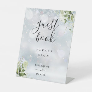 Winter Floral Greenery Guest Book Pedestal Sign