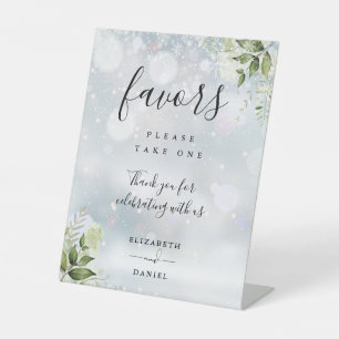 Winter Floral Greenery Modern Script Favours Pedestal Sign
