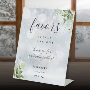 Winter Floral Greenery Modern Script Favours Pedestal Sign