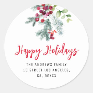 winter floral happy holidays new address sticker