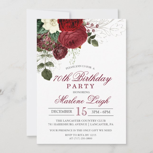 Winter Floral Holiday Birthday Invitation (Front)