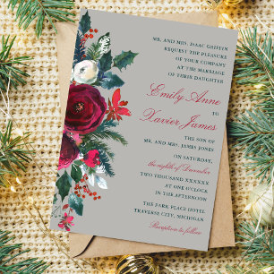 Winter Floral Holiday Christmas December Wedding Invitation