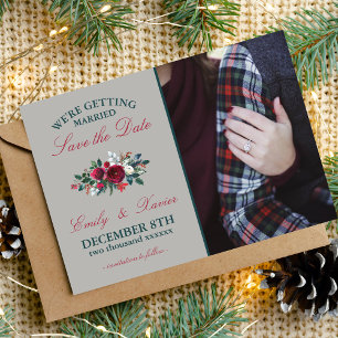 Winter Floral Holiday Christmas Save The Date