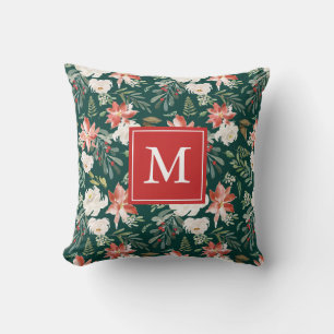 Winter Floral   Holiday Monogram Cushion