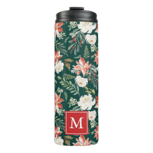 Winter Floral Holiday Monogram Thermal Tumbler