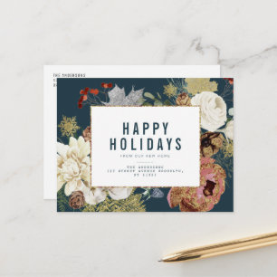 winter floral holiday moving announcement postcard