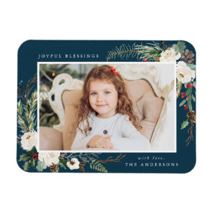 Winter Floral Holiday Photo Magnet
