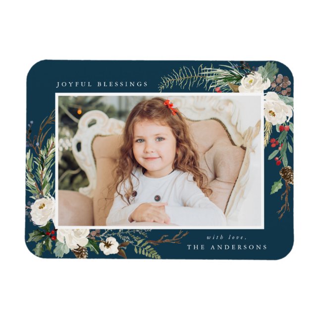 Winter Floral | Holiday Photo Magnet (Horizontal)