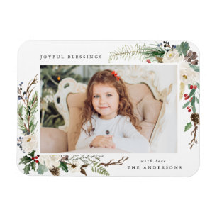 Winter Floral Holiday Photo Magnet