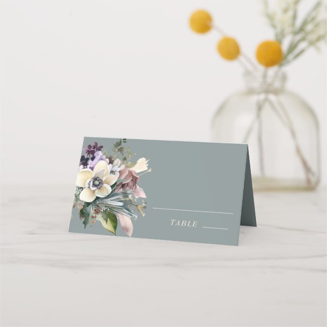 Winter Floral | Holiday Wedding Place Card (Front)