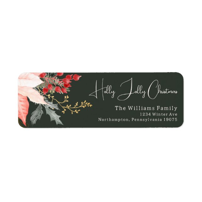 Winter Floral Holly Jolly Christmas Return Address (Front)