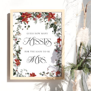 Winter Floral How Many Kisses Bridal Shower Game Poster