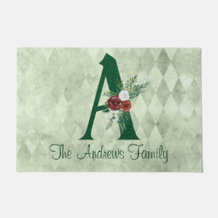 Winter Floral Illustrated Letter A Personalised Doormat