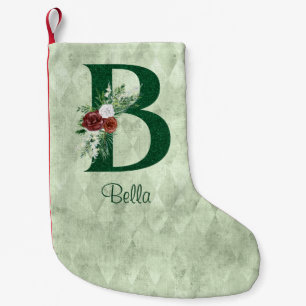 Winter Floral Illustrated Letter B Personalised Small Christmas Stocking